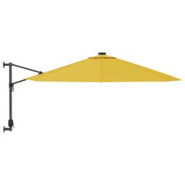 Umbrelă de soare montată pe perete, cu led-uri, galben, 290 cm, 4 image
