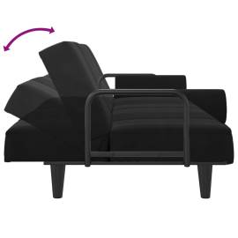 Canapea extensibilă cu cotiere, negru, catifea, 8 image