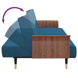 Canapea extensibilă cu suporturi de pahare, albastru, catifea, 9 image