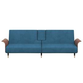 Canapea extensibilă cu suporturi de pahare, albastru, catifea, 4 image
