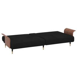 Canapea extensibilă cu suporturi de pahare, negru, catifea, 8 image
