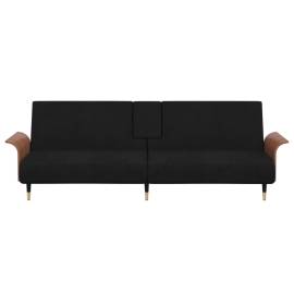 Canapea extensibilă cu suporturi de pahare, negru, catifea, 4 image