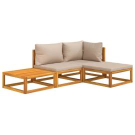 Set mobilier de grădină cu perne gri taupe, 4 piese, lemn masiv, 3 image