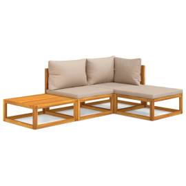 Set mobilier de grădină cu perne gri taupe, 4 piese, lemn masiv, 2 image