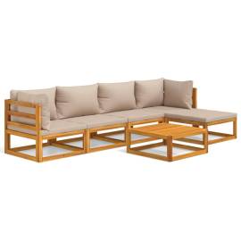 Set mobilier de grădină cu perne gri taupe, 6 piese, lemn masiv, 2 image