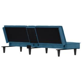 Canapea extensibilă cu suporturi de pahare, albastru, catifea, 7 image