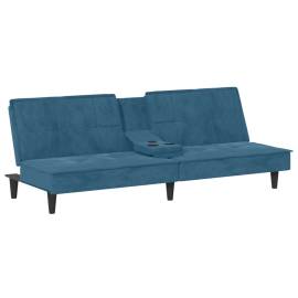 Canapea extensibilă cu suporturi de pahare, albastru, catifea, 2 image
