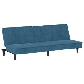 Canapea extensibilă cu suporturi de pahare, albastru, catifea, 4 image