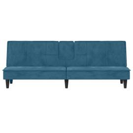 Canapea extensibilă cu suporturi de pahare, albastru, catifea, 5 image