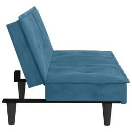 Canapea extensibilă cu suporturi de pahare, albastru, catifea, 6 image