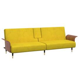 Canapea extensibilă cu suporturi de pahare, galben, catifea, 2 image