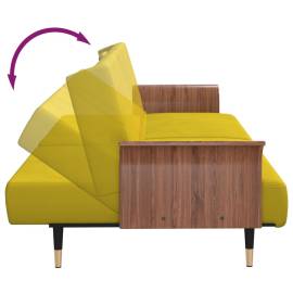 Canapea extensibilă cu suporturi de pahare, galben, catifea, 9 image