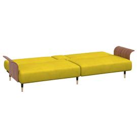 Canapea extensibilă cu suporturi de pahare, galben, catifea, 8 image