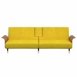 Canapea extensibilă cu suporturi de pahare, galben, catifea, 4 image