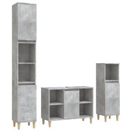 Set mobilier de baie, 3 piese, gri beton, lemn compozit, 2 image