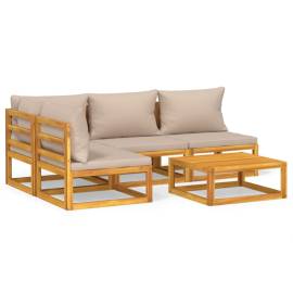 Set mobilier de grădină cu perne gri taupe, 5 piese, lemn masiv, 2 image