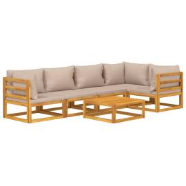 Set mobilier de grădină cu perne gri taupe, 6 piese, lemn masiv, 3 image