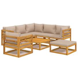 Set mobilier de grădină cu perne gri taupe, 8 piese, lemn masiv, 2 image