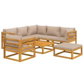 Set mobilier de grădină cu perne gri taupe, 8 piese, lemn masiv, 3 image