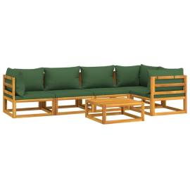 Set mobilier de grădină cu perne verzi, 6 piese, lemn masiv, 3 image