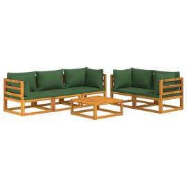 Set mobilier de grădină cu perne verzi, 6 piese, lemn masiv, 3 image
