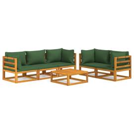 Set mobilier de grădină cu perne verzi, 6 piese, lemn masiv, 2 image