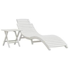 Șezlong de plajă cu masă, alb, lemn masiv de acacia, 2 image