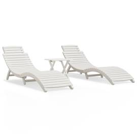 Șezlonguri de plajă cu masă, 2 buc, alb, lemn masiv de acacia, 2 image