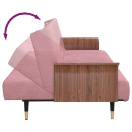 Canapea extensibilă cu suporturi de pahare, roz, catifea, 9 image