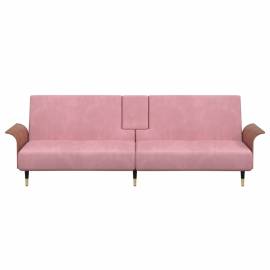Canapea extensibilă cu suporturi de pahare, roz, catifea, 4 image