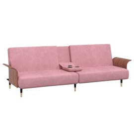 Canapea extensibilă cu suporturi de pahare, roz, catifea, 5 image