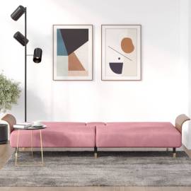 Canapea extensibilă cu suporturi de pahare, roz, catifea, 3 image