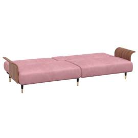 Canapea extensibilă cu suporturi de pahare, roz, catifea, 8 image