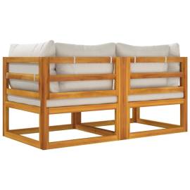 Canapele colț modulare, 2 buc, perne gri deschis, lemn acacia, 6 image