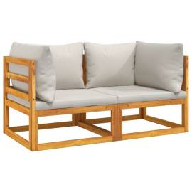 Canapele colț modulare, 2 buc, perne gri deschis, lemn acacia, 2 image