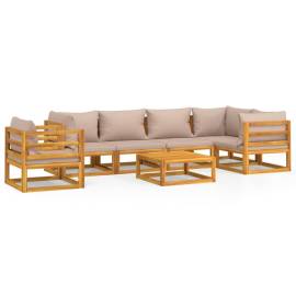 Set mobilier de grădină cu perne gri taupe, 7 piese, lemn masiv, 2 image