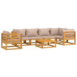 Set mobilier de grădină cu perne gri taupe, 7 piese, lemn masiv, 3 image