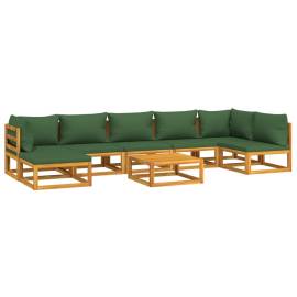 Set mobilier de grădină, 8 piese, cu perne verzi, lemn masiv, 3 image