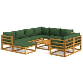 Set mobilier de grădină cu perne verzi, 10 piese, lemn masiv, 2 image