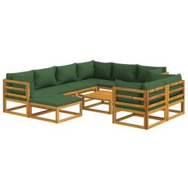 Set mobilier de grădină cu perne verzi, 10 piese, lemn masiv, 3 image