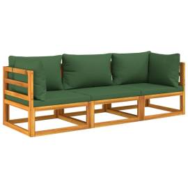 Set mobilier de grădină cu perne verzi, 3 piese, lemn masiv, 3 image