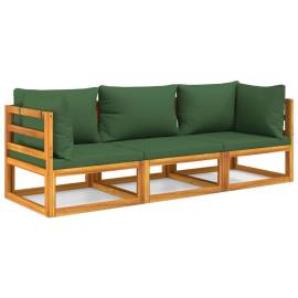 Set mobilier de grădină cu perne verzi, 3 piese, lemn masiv, 2 image