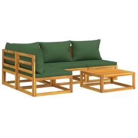 Set mobilier de grădină cu perne verzi, 5 piese, lemn masiv, 3 image