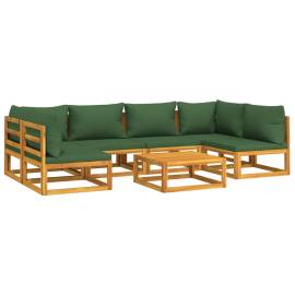 Set mobilier de grădină cu perne verzi, 7 piese, lemn masiv, 3 image