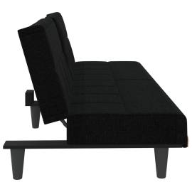 Canapea extensibilă cu suporturi de pahare, negru, textil, 6 image