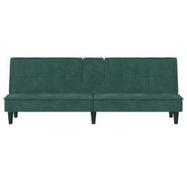 Canapea extensibilă cu suporturi de pahar verde închis, catifea, 5 image