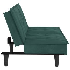 Canapea extensibilă cu suporturi de pahar verde închis, catifea, 6 image