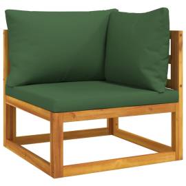 Canapea colț modulară, perne verzi, lemn masiv acacia, 2 image