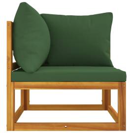 Canapea colț modulară, perne verzi, lemn masiv acacia, 4 image
