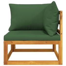 Canapea colț modulară, perne verzi, lemn masiv acacia, 5 image